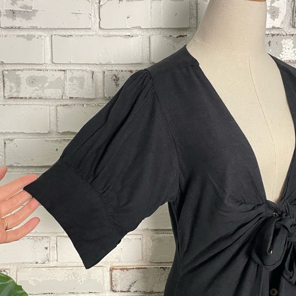 Free People Vintage Summer Plunge Neckline Tie Black Button Front Maxi Dress - Picture 4 of 13